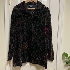 Vintage black sheer multicolor paisley burnt velvet tunic Top L